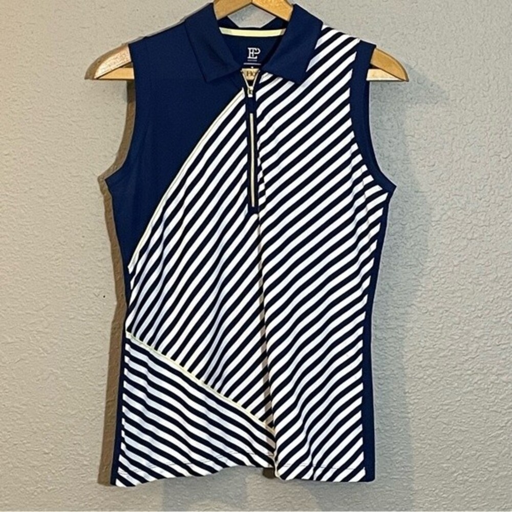 Women’s EP sleeveless striped block Polo. Women’s size medium - Picture 2 of 10